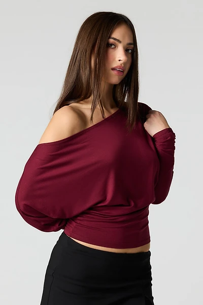 Off Shoulder Ribbed Classic Long Sleeve Top