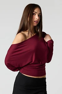 Off Shoulder Ribbed Classic Long Sleeve Top