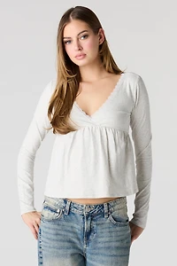Lace Trim Long Sleeve Babydoll Top