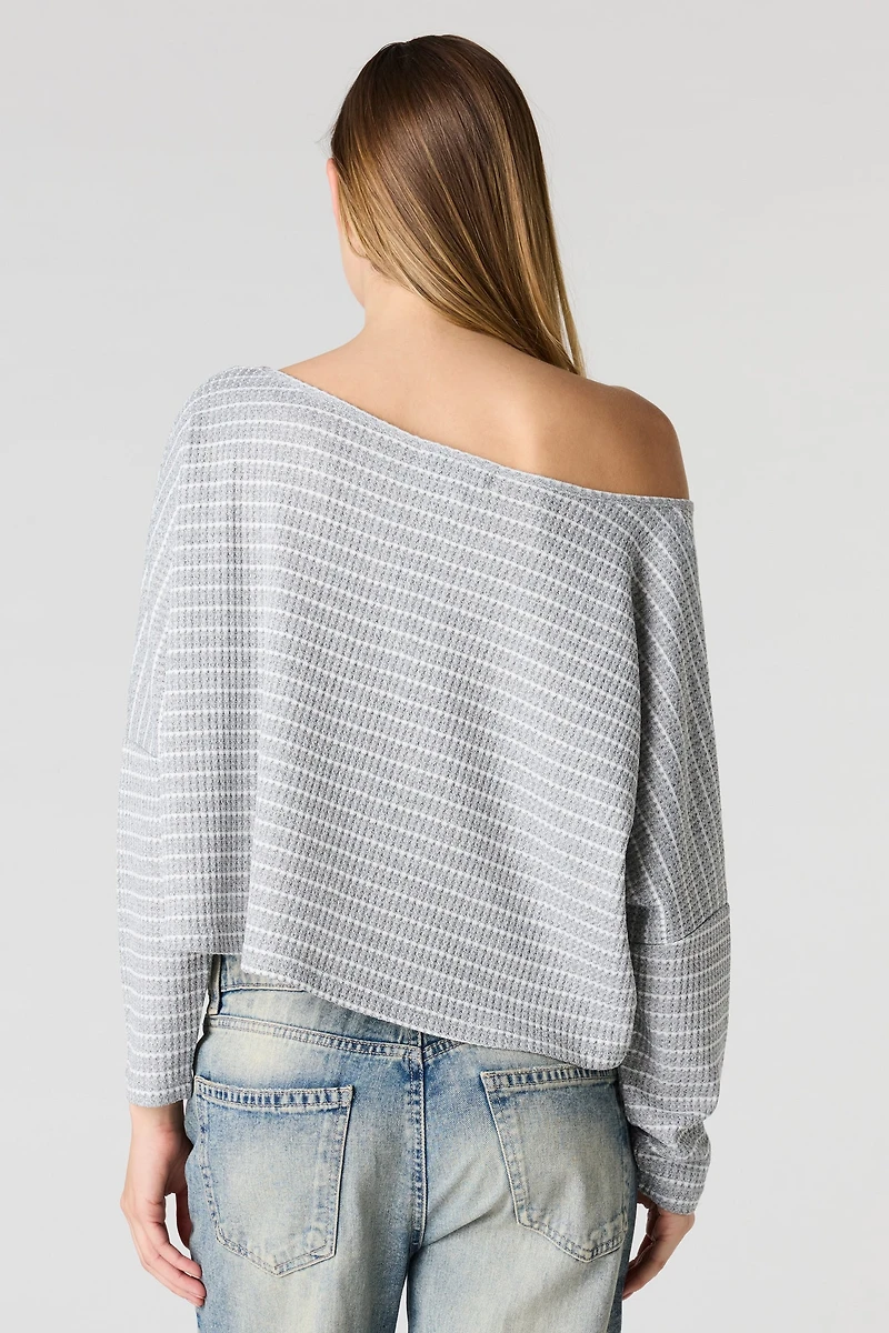 Haut texturé rayé à manche longue et épaule dégagée
