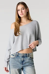 Haut texturé rayé à manche longue et épaule dégagée