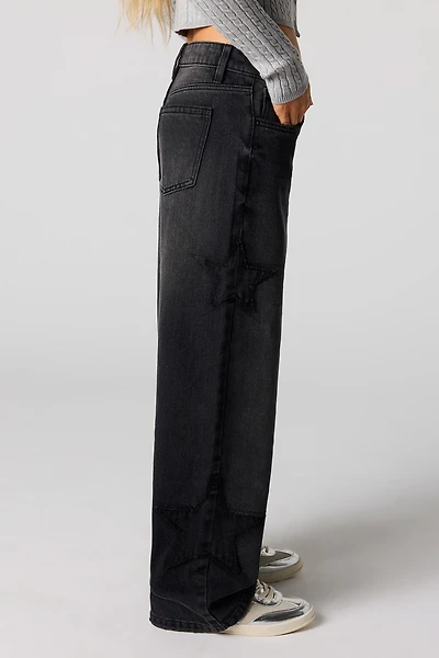 Embroidered Low Rise Baggy Jean