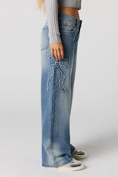 Embroidered Low Rise Baggy Jean