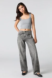 Low Rise Tie Waist Baggy Jean