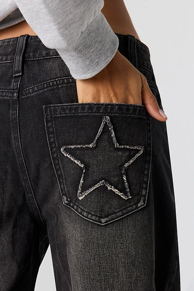 Embroidered Low Rise Baggy Jean