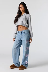 Low Rise Bow Print Baggy Jean