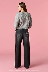 Kuromi™ Embroidered Low Rise Baggy Black Jean