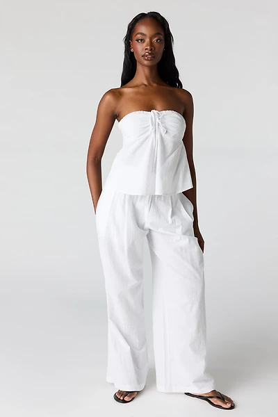 Pantalon à jambe large avec taille smockée