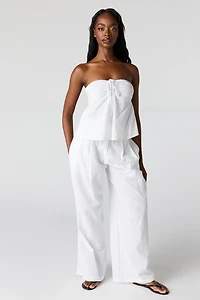 Pantalon à jambe large avec taille smockée