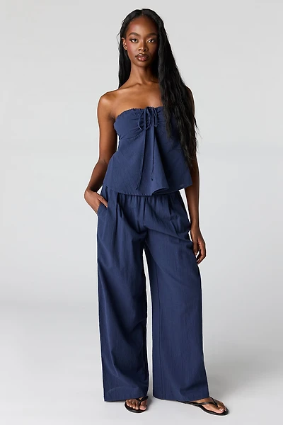 Smocked Waist Wide Leg Pant