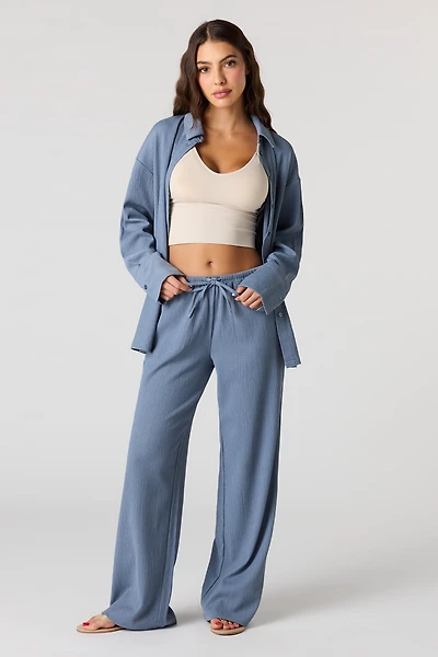 Pantalon à jambe large en tricot texturé