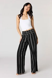 Smocked Linen-Blend Pant