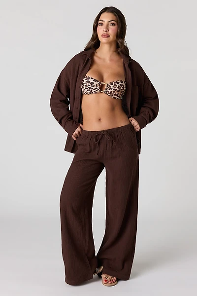 Pantalon fluide en gaze à jambe large