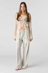 Linen-Blend Flowy Wide Leg Pant