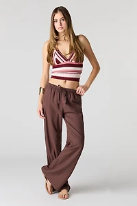Linen-Blend Flowy Wide Leg Pant