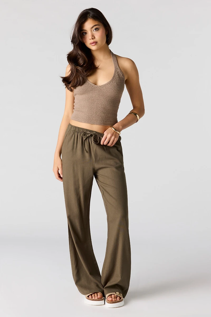 Linen-Blend Drawstring Pant