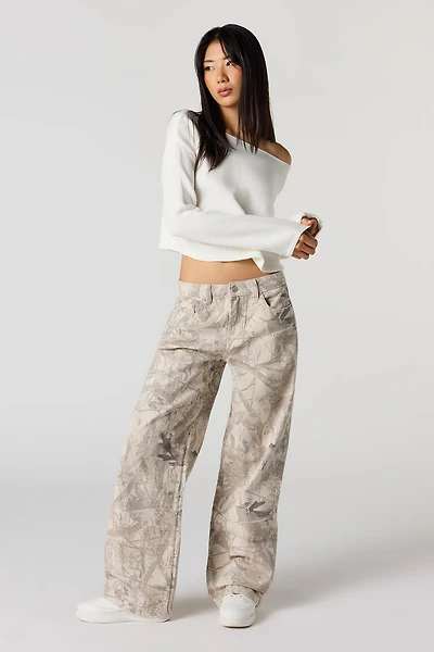 Camo Low Rise Baggy Pant with Bows