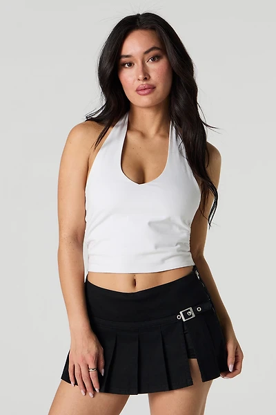 Buckled Pleated Slit Mini Skort