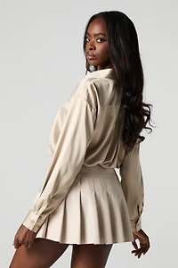 Faux Leather Pleated Mini Skort