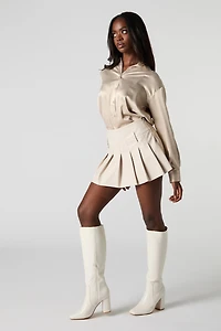 Faux Leather Pleated Mini Skort