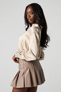 Faux Leather Pleated Mini Skort