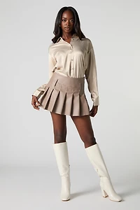 Faux Leather Pleated Mini Skort