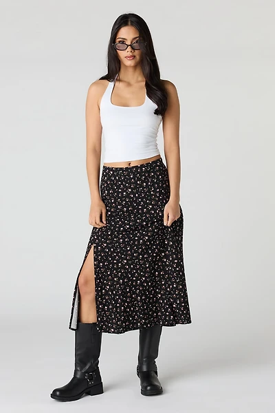 Floral Slit Midi Skirt