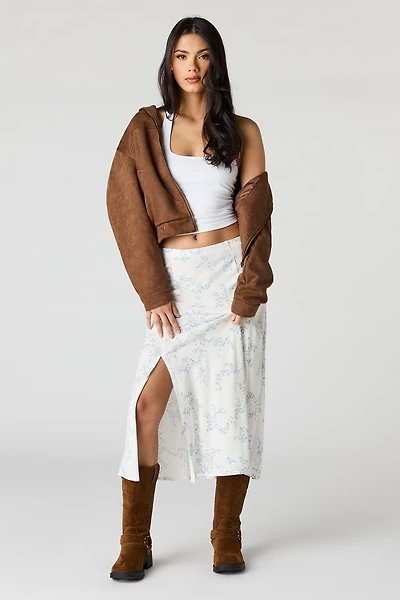 Jupe midi fleurie avec fente