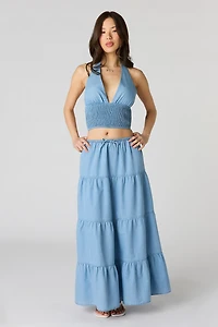 Denim Tiered Maxi Skirt