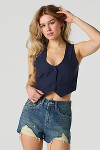 Vintage Dark Wash Distressed Denim Short
