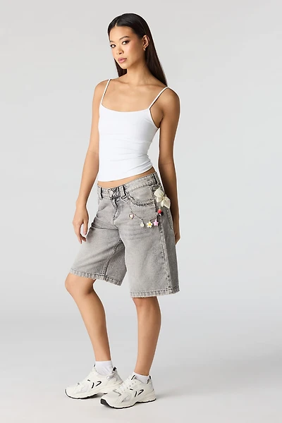 Low Rise Baggy Grey Jort with Keychain