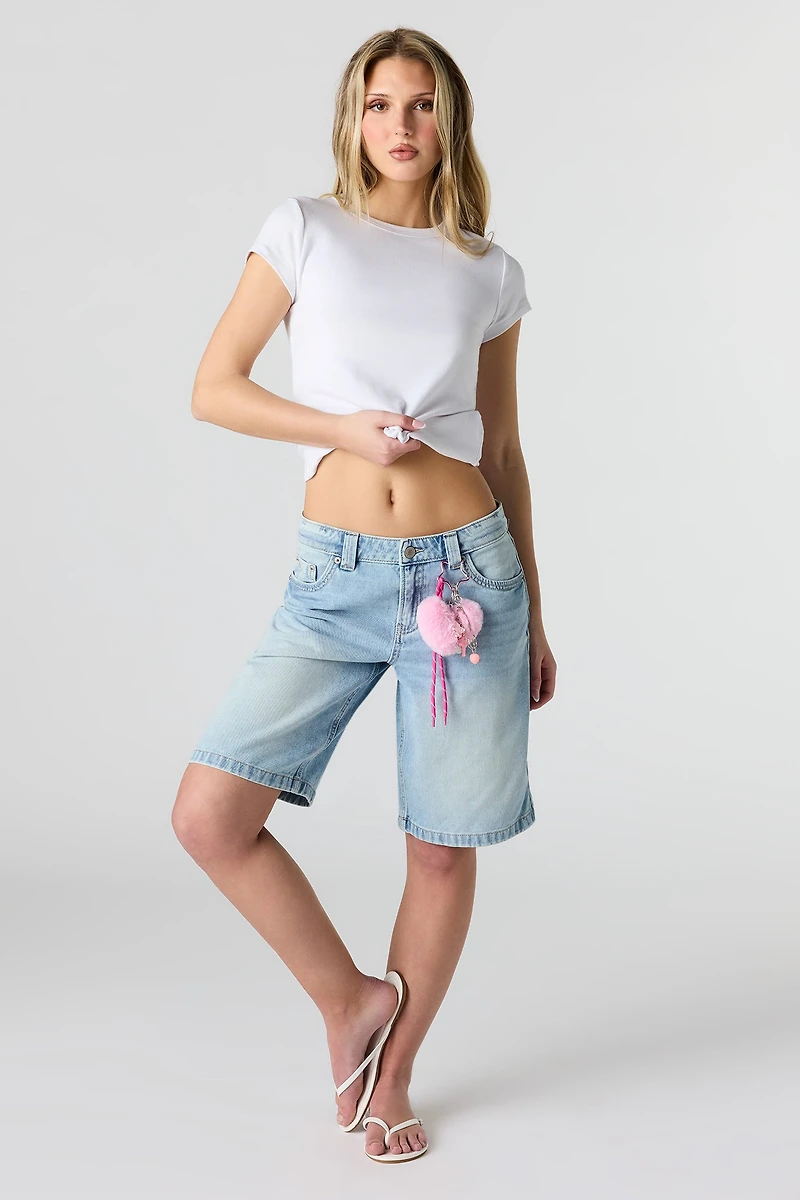 Low Rise Baggy Light Jort with Keychain