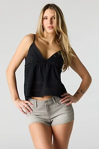 Short en denim extensible gris à taille basse