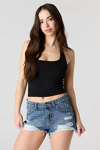 Short déchiré foncé à taille haute