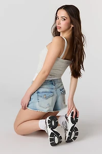 High Rise Ripped Medium Short