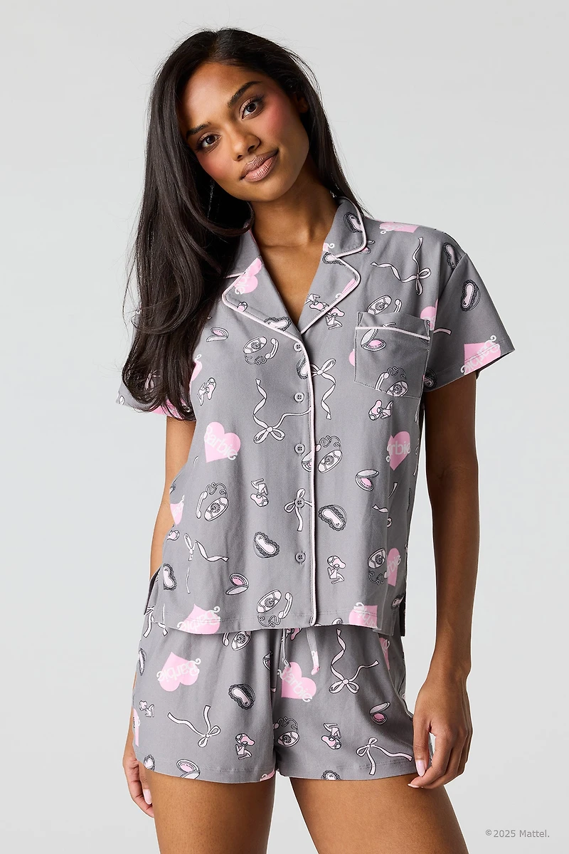 Barbie™ Button-Up Top & Short Pajama Set