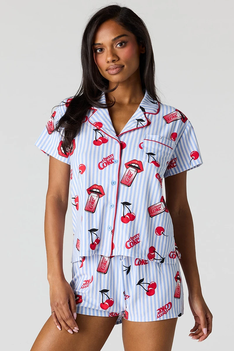 Coca-Cola Button-Up Top & Short Pajama Set