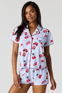 Coca-Cola Button-Up Top & Short Pajama Set