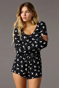 Playboy Ribbed Long Sleeve Top & Short Pajama Set