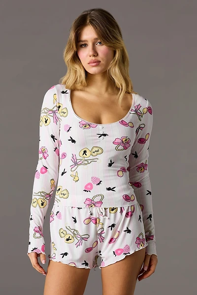 Playboy Ribbed Long Sleeve Top & Short Pajama Set