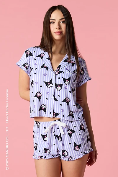 Kuromi™ Ruffle Button-Up Top & Short Pajama Set