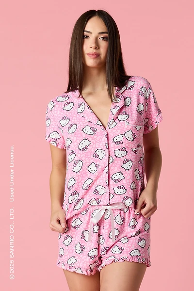 Hello Kitty® Ruffle Button-Up Top & Short Pajama Set