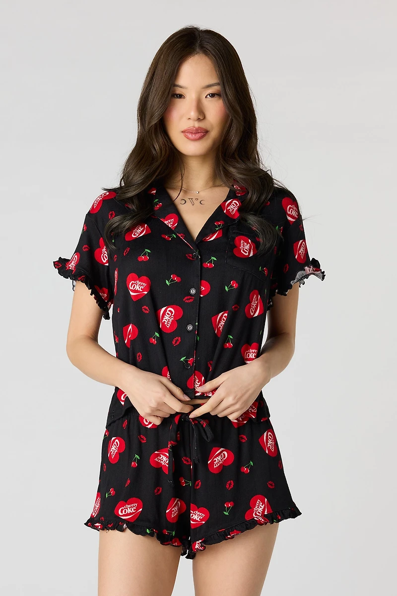 Cherry Coke Button-Up Top & Short Pajama Set
