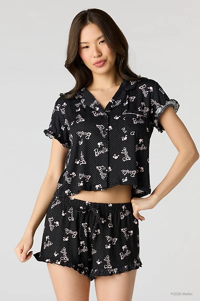 Barbie™ Pointelle Button-Up Top & Short Pajama Set