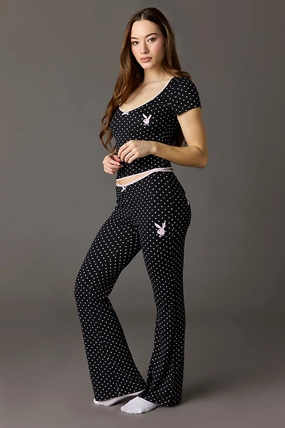 Playboy Lace Trim T-Shirt & Pant Pajama Set