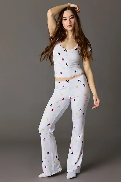 Ensemble pyjama avec t-shirt à imprimé Playboy et ourlet dentelle pantalon