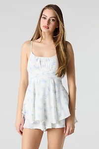 Robe combi-short fleurie avec attache