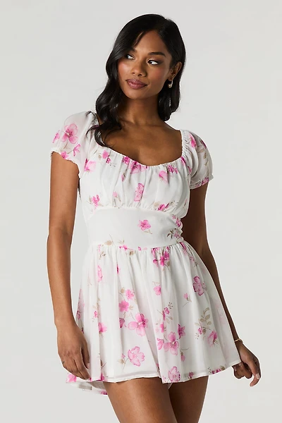 Combi-short de style laitière en chiffon fleuri