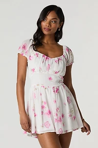 Combi-short de style laitière en chiffon fleuri