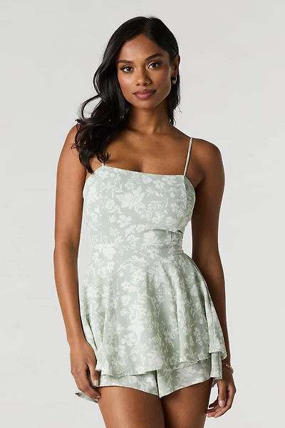 Floral Tie Back Tiered Romper